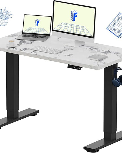 FLEXISPOT EN1 One-Piece Standing Desk with 1-Inch Thick Desktop, 48"x24" Electric Height Adjustable Desk for Home Office & Multi-Device Workstations, Marble Gray