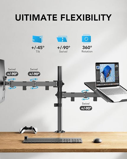 HUANUO Adjustable Monitor Stand, Single Arm Desk Mount for 32 inch Screen and 17 inch Laptop, Heavy Duty Ergonomic Bracket Holds 22lbs