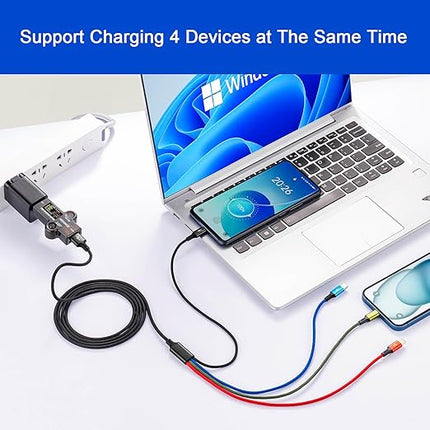 Multi Charging Cable, [2Pack 6Ft] 4 in 1 Braided Multi Fast Charging Cord, Multiple Charger USB Cable Adapter IP/Type C/Micro Port for Cell Phones,iPhone Series, Tablets, Samsung Galaxy, PS & More