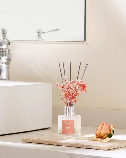 Airkeep Reed Diffuser Set,3.38 fl oz (100 ml) - English Rose Oil Diffusers with 8 Reed Sticks, Home Fragrance Reed Diffuser for Bathroom Shelf Decor