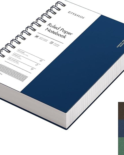 EMSHOI A5 Spiral Notebook College Ruled Lined Journal, Small 5.7" X 8.22", 300 Pages/150 Sheets, 100gsm Thick Paper, Waterproof Hardcover, for Office School Women Men Work Writing Notes, Blue