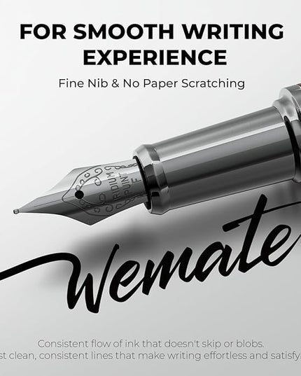 WEMATE Fountain Pen Set, Fine Nib with 20PCS 2.6MM Ink Cartridges(10 Black&10 Blue),1 Ink Converter, Nice Luxury pen for Men, Women, Cool Wooden Fountain Pen for Writing, Journaling, Calligraphy
