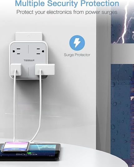 Multi Plug Outlet Splitter, TESSAN Widely Spaced Outlet Extender with 4 AC, Wall Plug Expander Surge Protector for Home, Office, Dorm Essentials