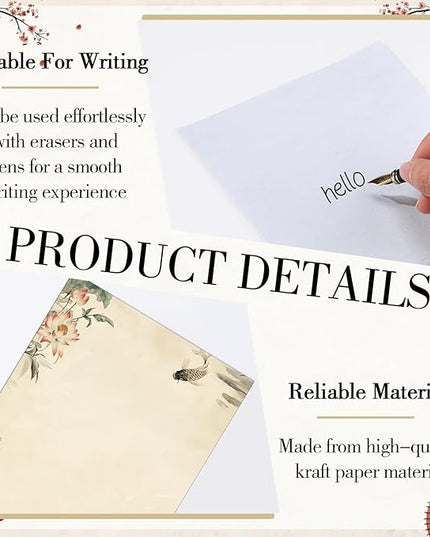 Supervitae 120 Sheet Japanese Stationery Paper for Letter Writing Scrapbook Paper Crafting Printing, 8.27" x 5.51", Double Sided Printing, 6 Watercolor Designs