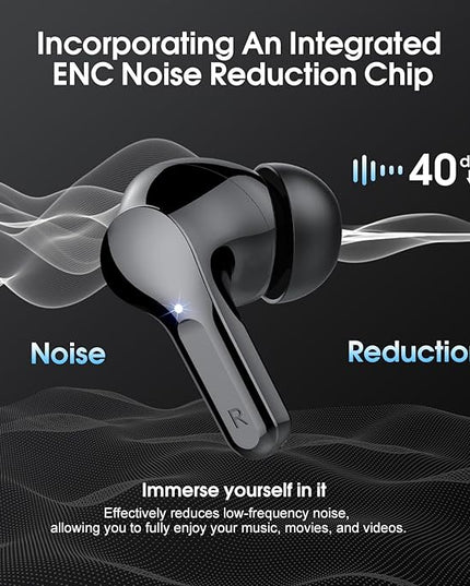 Wireless Earbuds, Bluetooth 5.4 Headphones HiFi Stereo, Bluetooth Earbuds with ENC Noise Cancelling Mic, IP7 Waterproof in Ear Earphones, 48H, LED Display Ear buds for Pad Workout Sports, Black