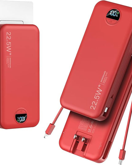 20000mAh Ultra-Portable-Charger-Power-Bank PD20W with Built in Cables&AC Wall Plug,Fast Charging Cell Phone Charger Battery Pack,LED Display Travel Battery Bank for All iPhone,Samsung,Android