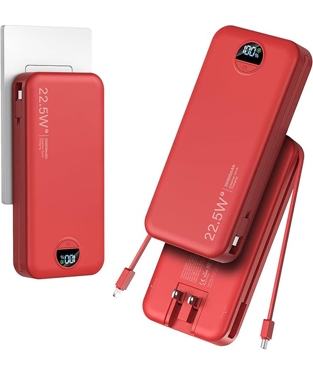 20000mAh Ultra-Portable-Charger-Power-Bank PD20W with Built in Cables&AC Wall Plug,Fast Charging Cell Phone Charger Battery Pack,LED Display Travel Battery Bank for All iPhone,Samsung,Android