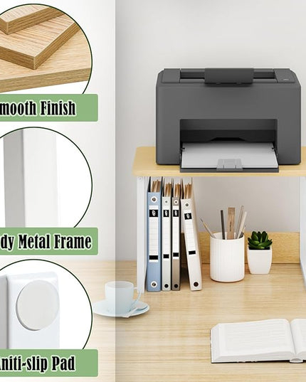 MARTY Printer Stand with Storage for Desk, Desktop Printer Stand Shelf Organzier for Home/Office Heavy Duty Printer Riser Under Desk Small Printer Table for Fax Machine Copier Scanner(Maple)