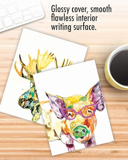 The Best Card Company - 10 Watercolor Blank Cards with Envelopes (4 x 5.12 Inch) Cute Animals, All Occasion Note Cards - Rainbow Splash Animals AM6137OCB-B1x10-NB