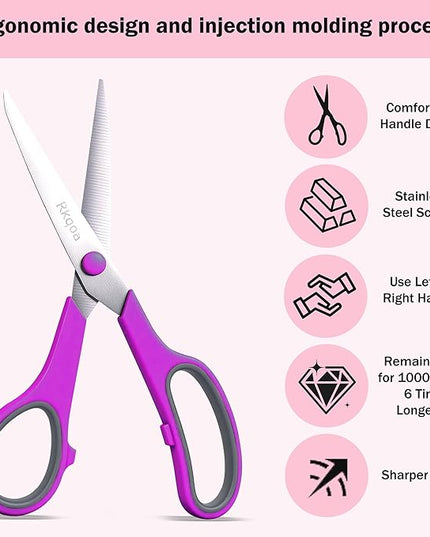 24 Pack Titanium Scissors, Rkqoa 8" All Purpose Scissor Bulk - 2.5mm Thick Sharp Scissors for Office School Sewing Craft Supplies, Classroom Must have, Teacher/Class Shears, Right/Left Handles