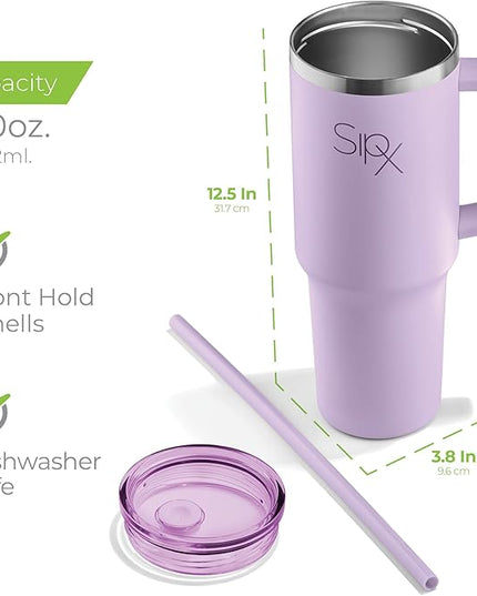 SIPX™ 40 oz Insulated Tumbler with Handle & Straw – Vacuum Insulated Stainless Steel, Leakproof, Cupholder Friendly – Perfect for Iced Coffee, Water & Travel – Purple