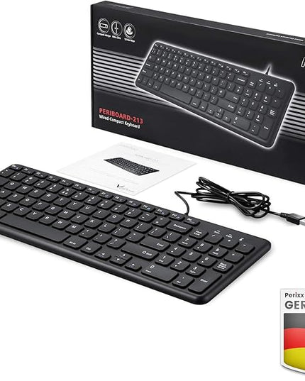 Perixx PERIBOARD-213U Wired Silent USB Scissor Keyboard - 14.45x4.76x0.70 Inches Compact Design with Number Pad - Black - US English (PB-213BUS-11738)