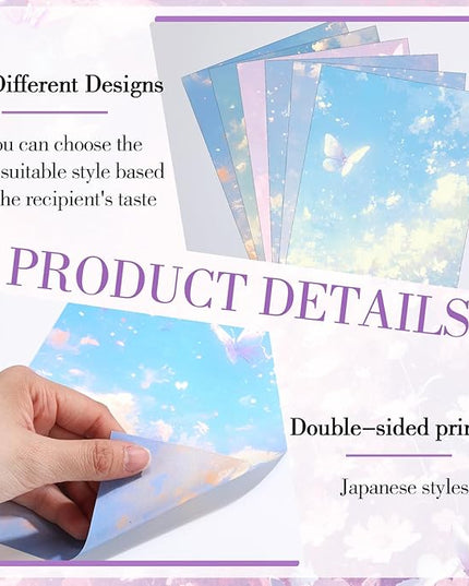 Supervitae 120 Pack Watercolor Butterfly Letter Writing Stationery Paper, 8.27 x 5.51 Inch Double Sided Decorative Letter Sheets for Writing Printing Crafts, 6 Watercolor Design (Watercolor Butterly)