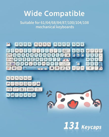 MOA Profile Keycaps - Cute Kitten Theme, PBT Key caps Dye-Sublimation, Custom 131 Keys Set for Cherry Gateron MX Switches Mechanical Keyboard