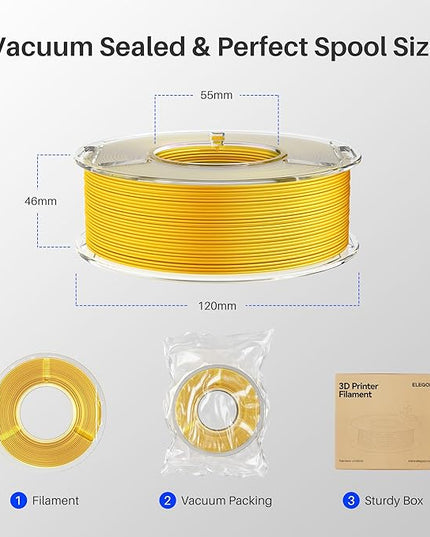 ELEGOO Silk PLA Filament 1.75mm Bronze 250g, Shiny 3D Printer Filament Dimensional Accuracy +/- 0.02mm, 250g Spool Fits for Most FDM 3D Printers