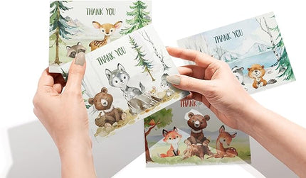 Twigs Baby Shower Thank You Cards with Envelopes - 12 Set Baby Shower Cards for Girl, New Baby Congratulations Cards, Welcome Baby Card, Made in the USA - Forest Animal Designs, 5.5 x 4.25 Inch Size