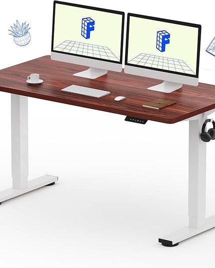 FLEXISPOT EN1 One-Piece Standing Desk with 1-Inch Thick Seamless Desktop, 55"x28" Electric Height Adjustable Desk for Home Office, Multi-Monitor Setups & Easy Assembly, Mahogany