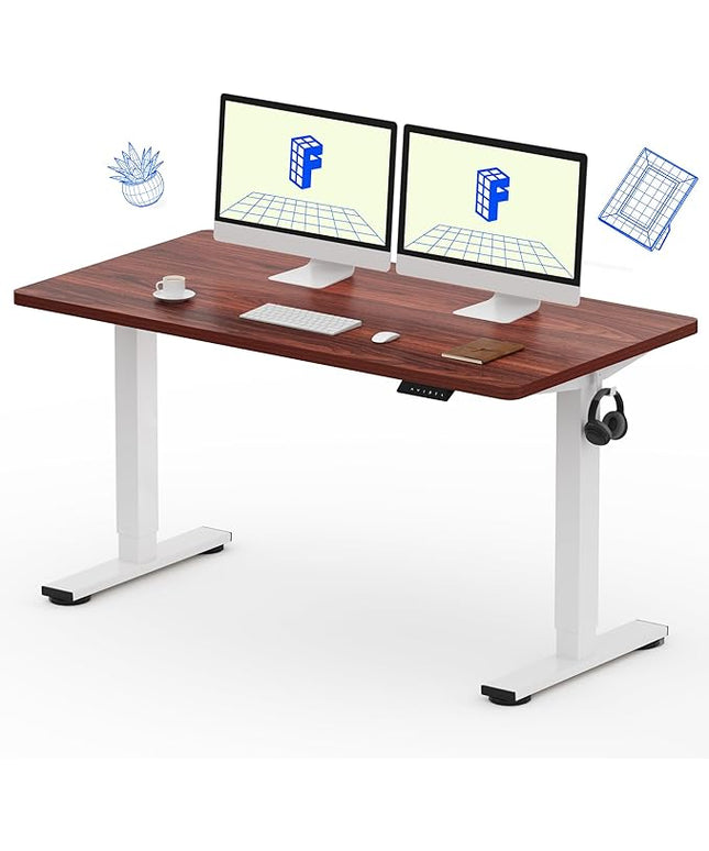 FLEXISPOT EN1 One-Piece Standing Desk with 1-Inch Thick Seamless Desktop, 55"x28" Electric Height Adjustable Desk for Home Office, Multi-Monitor Setups & Easy Assembly, Mahogany
