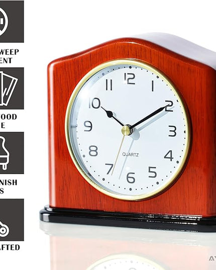AYRELY® Mantel Clock, Handcrafted Solid Wood Desk Clock with Silent Movement, Piano-Gloss Finish, Elegant Table Clock for Fireplace, Bedroom, Office & Gifts