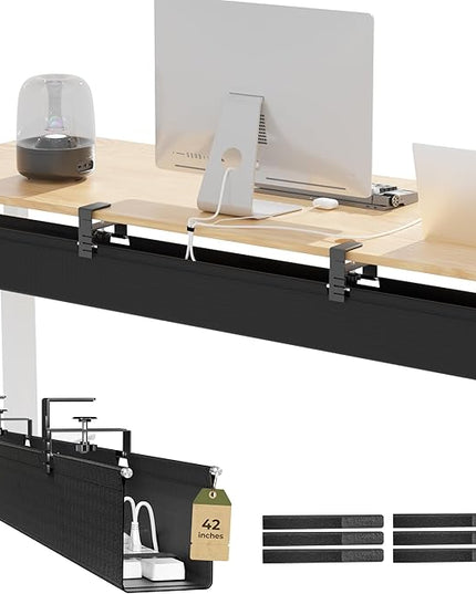 [Upgraded] 42" Under Desk Cable Management Tray, Orapoke Cable Management Under Desk No Drill, Large Fabric Cord Hider for Wire Organization, Cord Organizer Supports Up to 30lbs for Office, Home