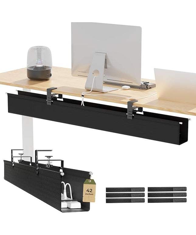 [Upgraded] 42" Under Desk Cable Management Tray, Orapoke Cable Management Under Desk No Drill, Large Fabric Cord Hider for Wire Organization, Cord Organizer Supports Up to 30lbs for Office, Home