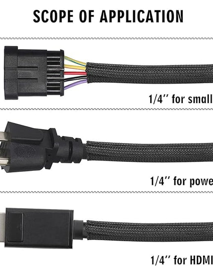 25ft - 1/4 inch Cord Protector Cable Sleeve Split Wire Loom Tubing for Power Cord Audio USB Cable, Cord Sleeve Cable Management for TV Computer, Cord Protectors from Pets Chewing, Black