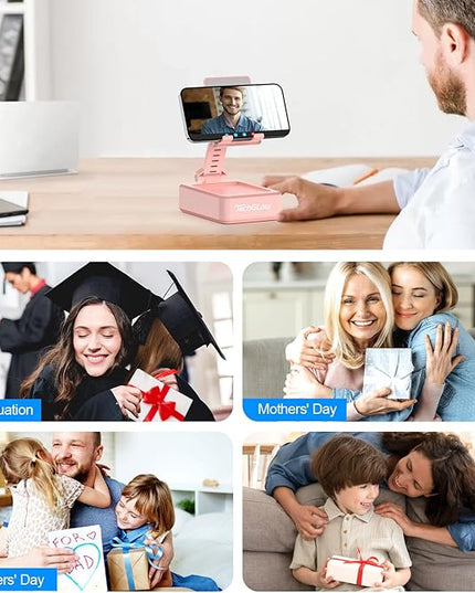 TechGlow Gifts for Men Women Foldable Cellphone Stand with Charging Function Birthday Gift Idea for Mom Dad Cool Gadget Tech Gifts-Pink