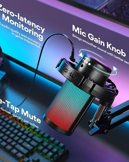 MAONO Gaming USB Microphone, Noise Cancellation Condenser Mic with Mute, Gain, Monitoring, Boom Arm Mic for Streaming, Podcast, Twitch, YouTube, Discord, PC, Computer, PS4, PS5, Mac, GamerWave DGM20S