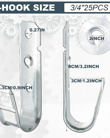 COCODE 25 Pack 3/4’’ J Hooks Cable Hangers Without Retainer Clip Galvanized Steel Wall Mount Heavy Duty Utility Hooks Cable Management for Structured Cabling