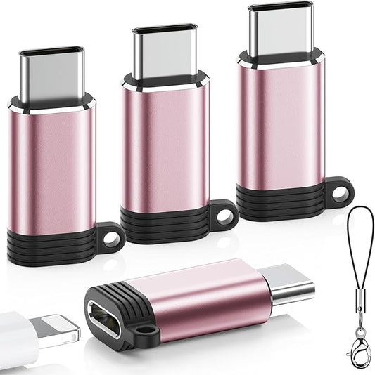 Lightning to USB C Adapter 4 Pack, Fast Charging & Data Sync for iPhone 15/16/17 Pro/Pro Max, Charger Adapter Accessory (Not for Audio/OTG)-Pink
