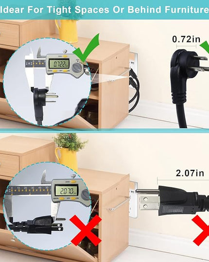 [2PACK] 3FT Replacement Computer Monitor Power Cord - Low Profile Flat Plug NEMA 5-15P to Right Angle C13 Power Cord, 13A 125V, 16AWG, Black Replacement Printer/TV/PC 3 Prong AC Cord
