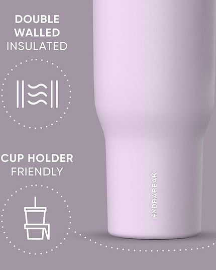 Hydrapeak Voyager 40 Oz Stainless Steel Tumbler with Handle, Insulated Water Bottle With Straw & Lid, Cupholder Friendly Reusable Travel Mug (Blush)