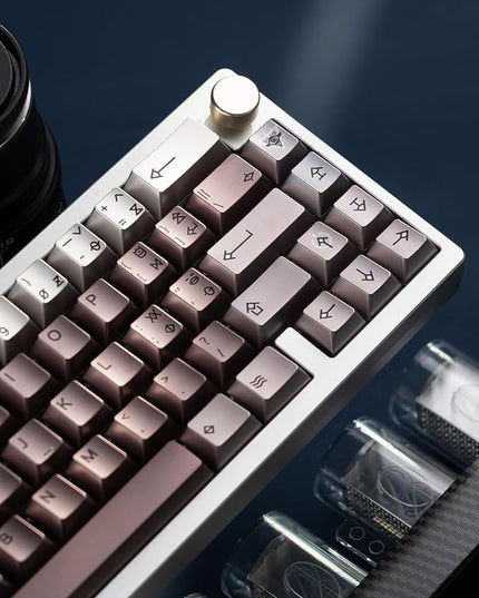 Keymatic PBT Keycaps with Metal Paint, 112 Key dye Sublimation with Key Puller for 61/64/66/68/75/84/87 MX Switches Mechanical Keyboards,Coffee