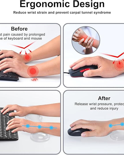 Gel Keyboard and Mouse Wrist Rest Set, Comfort Ergonomic Wrist Support, for Wrist Pain Relief, Computer Keyboard Wrist Rest (Transparent)