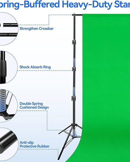 EMART 10 x 10ft Green Screen Backdrop Kit with Tripod Stand, Photography Background Support System with 10 x 20ft 100% Cotton Muslin Chromakey Backdrop for Photo Studio, Video Shooting, Live Streaming