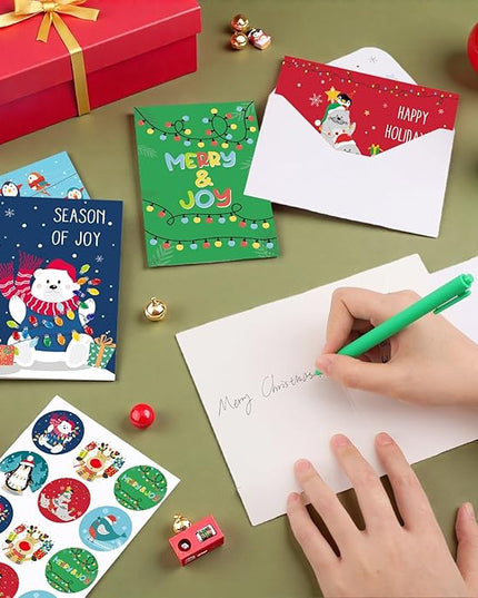 Thboxes Christmas Cards with Envelopes & Stickers, 36 Pack 4x6 Inch Merry Christmas Cards, Funny Holiday Card, 6 Assorted Designs Greeting Card for Xmas