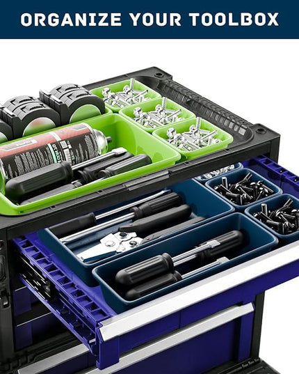 Tool Box Organizer, Tool Drawer Organizer Trays – 47pcs Blue and Green Set with EVA Non-silp Pads for Garage Storage Desk Drawers & Tool Chest Inserts(Blue & Green 47PCS)