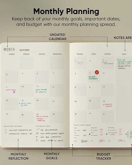 PRODUCTIVITY STORE Pro - Undated, 2026 Planner, 5.8” x 8.3” - The #1 Productivity Planner to Achieve Your 2026 Goals - Planner 2026-2027 - Pink - A5
