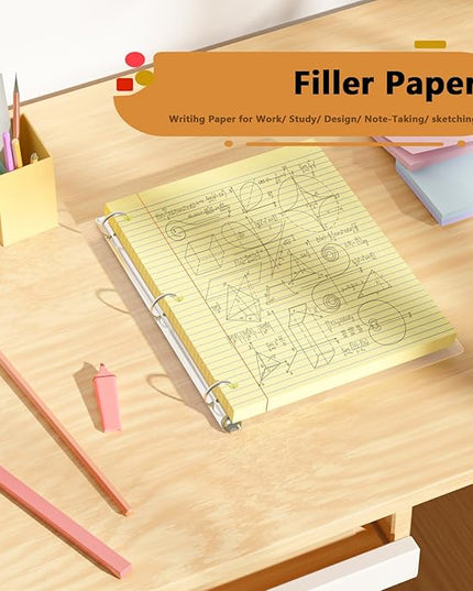 Yellow Loose Leaf Paper 200 Sheets Colored Filler Paper 2 Pack 8 * 10.5 College Ruled Paper 3-Hole Punched Paper for 3-Ring Binders Notebook Lined 8" x 10.5"