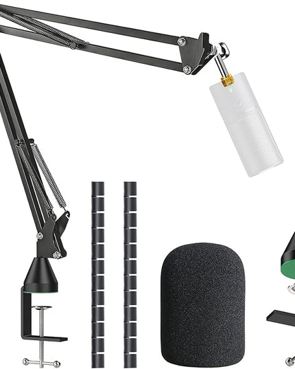 Microphone Stand for Razer Seiren X Adjustable Suspension Boom Scissor Arm Stand with 3/8"to 5/8" Screw Adapter Windscreen Pop Filter Cable Sleeve, Professional mic stand by YOUSHARES