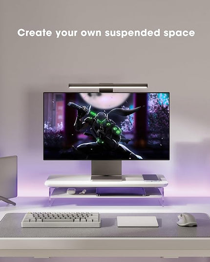 Fenge Acrylic Monitor Stand Riser, 23.6 Inches Monitor Stand with Metal Storage, 2 Tier Acrylic Computer Riser for Desk, Clear Laptop Stand for PC, Laptop, Printer, TV, White