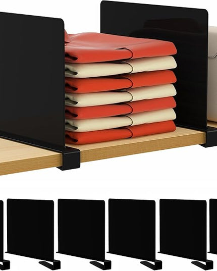 HBlife 6 Black Shelf Dividers, Vertical Purse Organizer for Closet Perfect for Sweater, Shirts, Handbags in Bedroom and Kitchen, Adjustable Acrylic Bookshelf for Organization