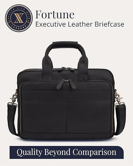 Luxorro Full-Grain Leather Briefcase for Men - Laptop Bag with Leather Computer Compartment