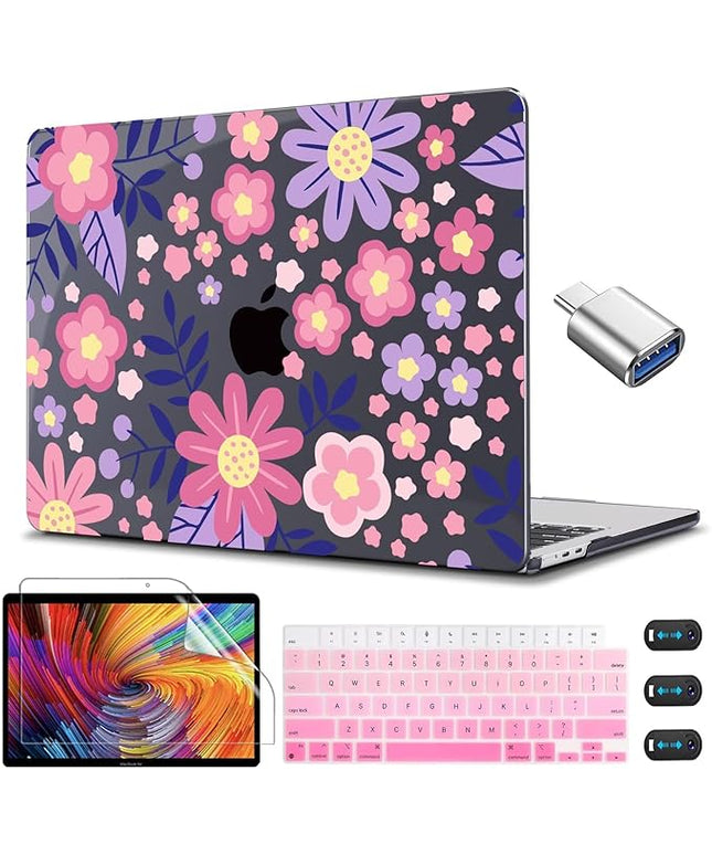 CISSOOK for MacBook Air 13 inch M4 M3 M2 Case 2025 2024 2023 2022, Hard Shell Case Keyboard Skin Screen Protector for MacBook Air 13.6 A3240 A3113 A2681, Stylized Flowers