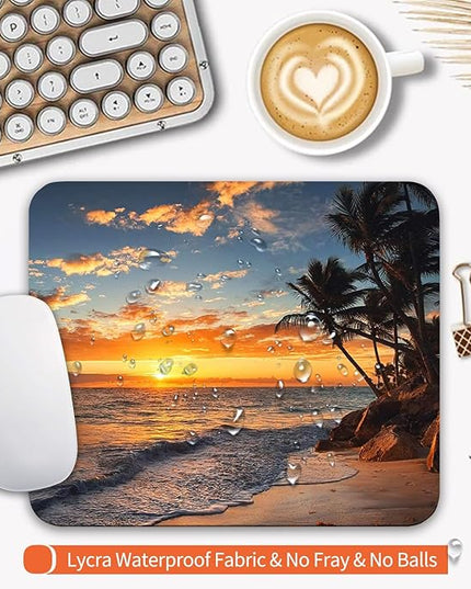 Square Mouse Pad Beach Sunset, Personalized Premium-Textured Custom Mouse Mat Design, Washable Mousepad Cloth, Non-Slip Rubber Base Computer Mouse Pads for Wireless Mouse