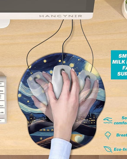 Black Cat Ergonomic Mouse Pad Wrist Support, Starry Night Gel Mouse Pads with Wrist Rest, Cute Computer Mousepad for Desk with Non-Slip PU Base, Comfortable Mouse Pad Office Desk Accessories