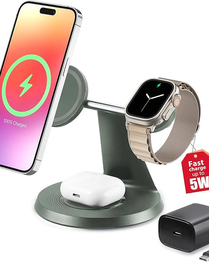 3 in 1 Wireless Charging Station for Apple Device: Fast Charging Station for iPhone and Watch with MagSafe, Stable Charger Stand for iPhone 12-16 & iWatch & AirPods