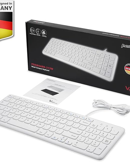 Perixx PERIBOARD-213W Wired Quiet USB Scissor Keyboard - 14.45x4.76x0.70 Inches - Compact Design with Number Pad - White - US English (PERIBOARD-213US)