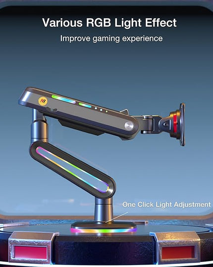 NB Designer Gaming Monitor Arm for 32 to 60 Inches Screen, Load up to 20 kg, VESA 75/100, RGB-Light, Heavy Duty, Multi Angle Adjustable, Premium Aluminum, Long Arm Extension Grey Black