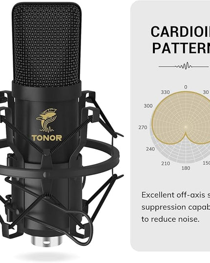 TONOR XLR Condenser Microphone, Professional Cardioid Studio Mic Kit with T20 Boom Arm, Shock Mount, Pop Filter for Recording, Podcasting, Voice Over, Streaming, Home Studio, YouTube (TC20)